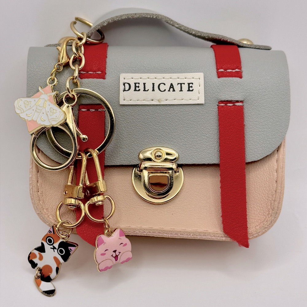 Mini Briefcase Pursette Keychain Coin Purse Card Holder Bag Charm w/charms
